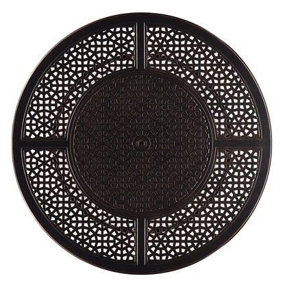 Aluminum 57,0000 BTU 44 in. Round Propane Black Fire Pit Table with Fire Beads, Lid, Propane Tank Cover and Table Fabric Covers in Copper Finish
