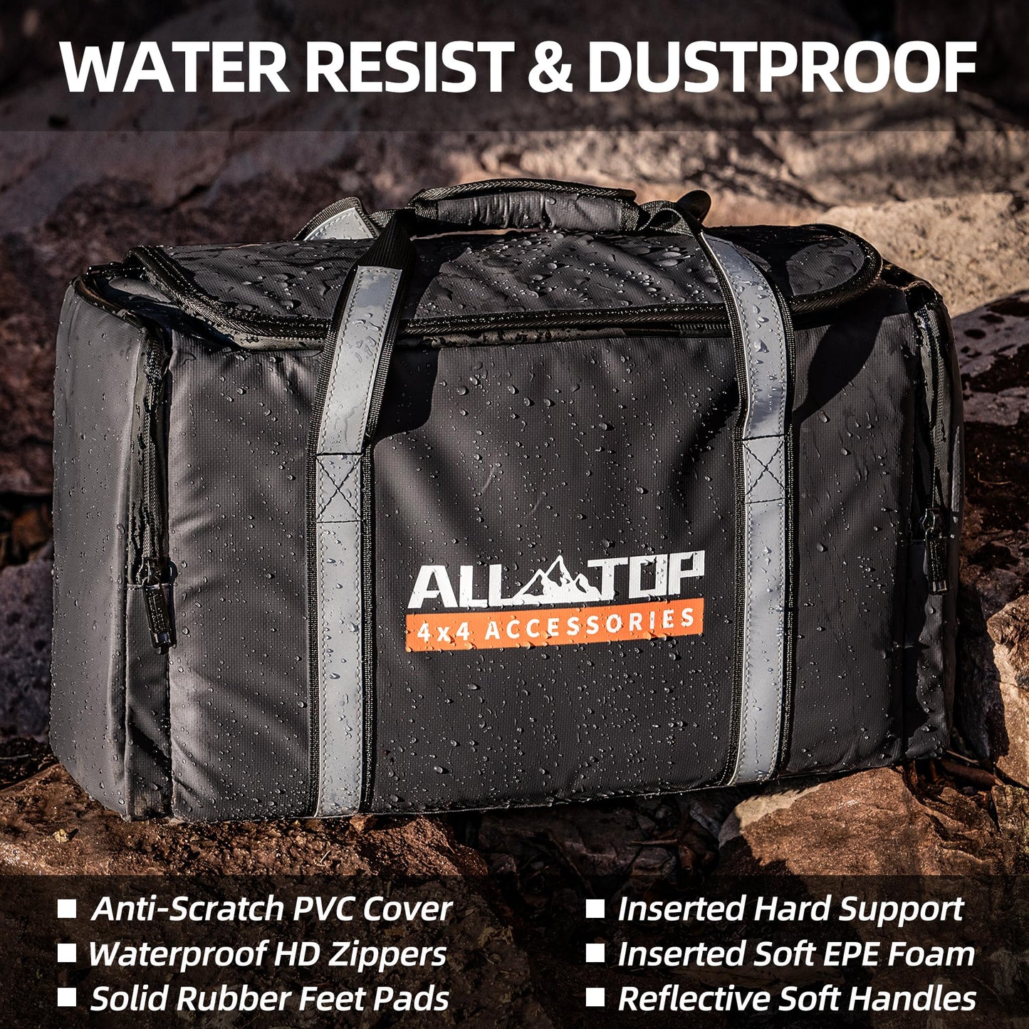 ALL-TOP Recovery Pack Bag, Water-Resist Tool Organizer for Offroad Gear & Overland Equipment, Standing Zippered Waterproof Storage Tote, Black Empty