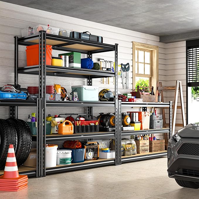 REIBII 2400LBS Garage Shelving Heavy Duty 5 Tier Storage Shelves Adjustable Garage Shelves, Utility Rack Shelf, Shelving Units for Storage Warehouse Pantry Closet, 35.5" W x 11.9" D x 72" H, 2 Pack
