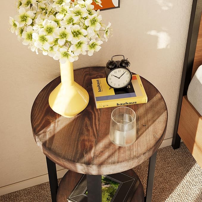 Alaterre Furniture Pomona Living Room 2-Tier Solid Wood Small Round End Table