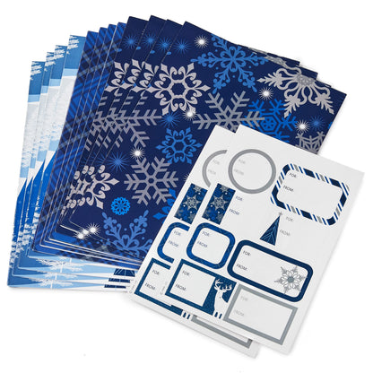 Hallmark Christmas Flat Wrapping Paper Sheets with Gift Tag Seals - Snowflakes, Deer, Tartan Plaid Gift Wrap Paper (12 Sheets, 16 Gift Tag Stickers) for Holiday Parties, Hanukkah, Winter Weddings