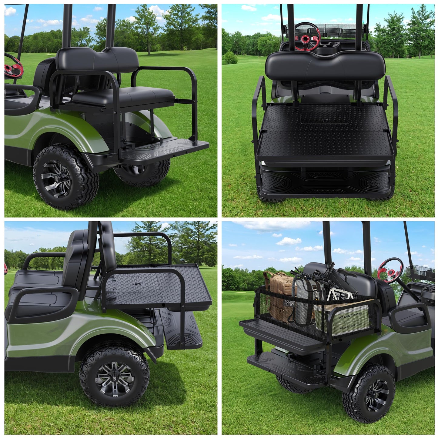 10L0L Rear Flip Folding Seat Kit for Yamaha Drive2 2017-Up Golf Cart, Steel Frame Rear Back Seat with Flip Cargo Deck Platform, Black