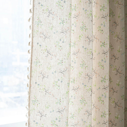 ENJOYBRIDAL Floral Boho Curtains 2 Panels Short 63 Inch Curtains Patterned Semi Sheer Living Room Drapes Farmhouse Bohemian Window Curtain Panels with Tassel Beige Rod Pocket Bedroom Drapes
