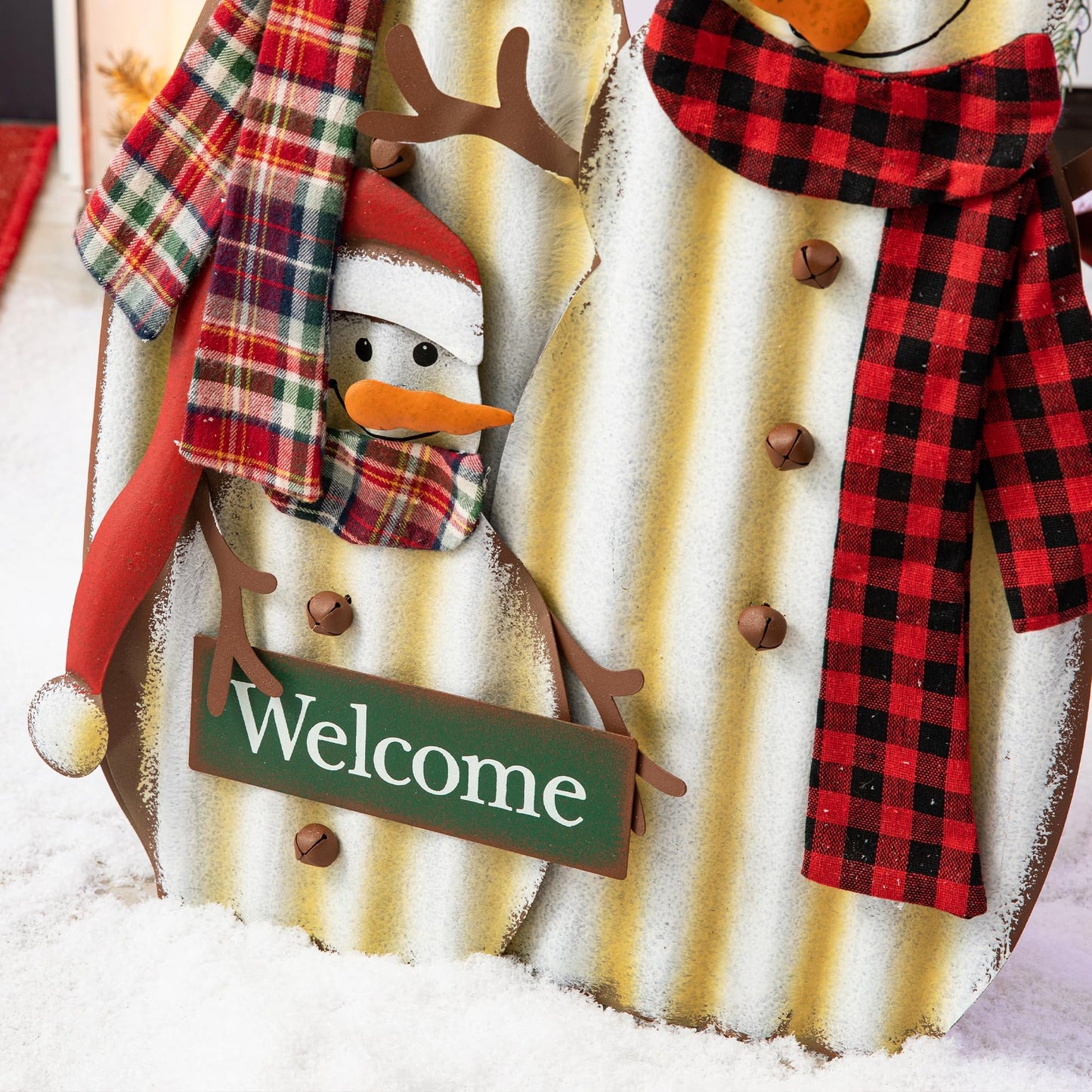 Glitzhome 30" H Metal Christmas Snowman Family Yard Stake, Holiday Decorations Outdoor Standing Hanging Display, Xmas Holiday Wall Ornament for Lawn Outdoor Holiday Decoration