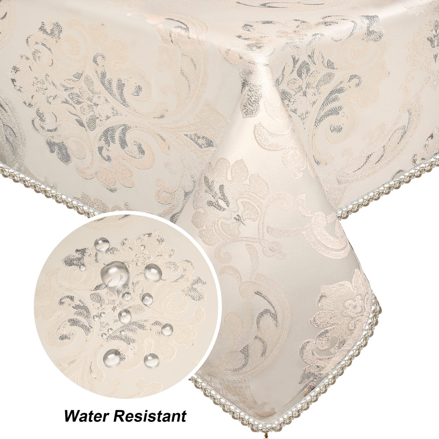 Loom and Mill Luxury Tablecloth 60 x 84 Inches, Elegant Classic Jacquard Rectangle Table Cover with Handmade Tassels for Dining Room Banquet Decorations(Light Apricot, 60"x84")