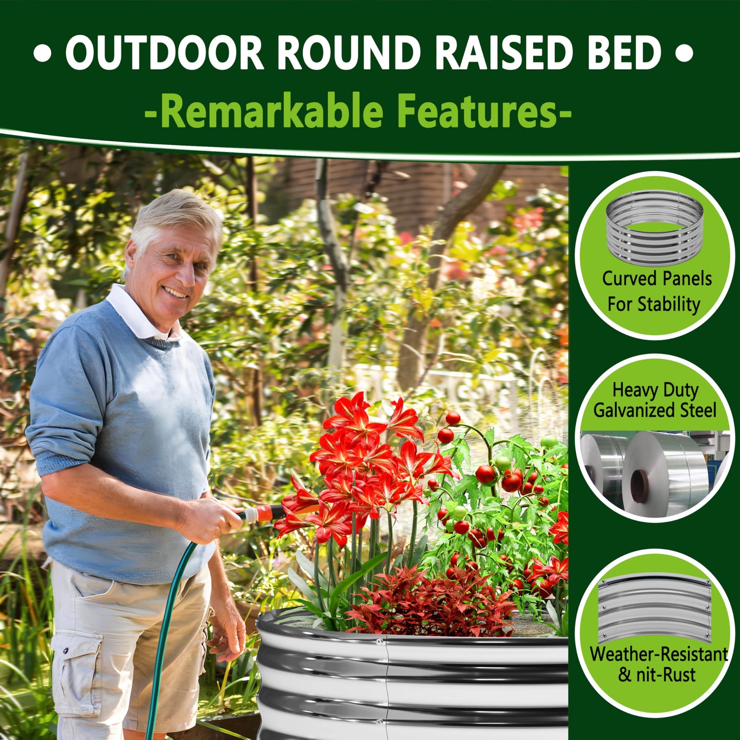 DIIYIV 2Pack 4x4x1ft Galvanized Raised Garden Bed, Planter Raised Garden Beds Outdoor, Round Clearance Raised Garden Beds for Gardening Vegetables