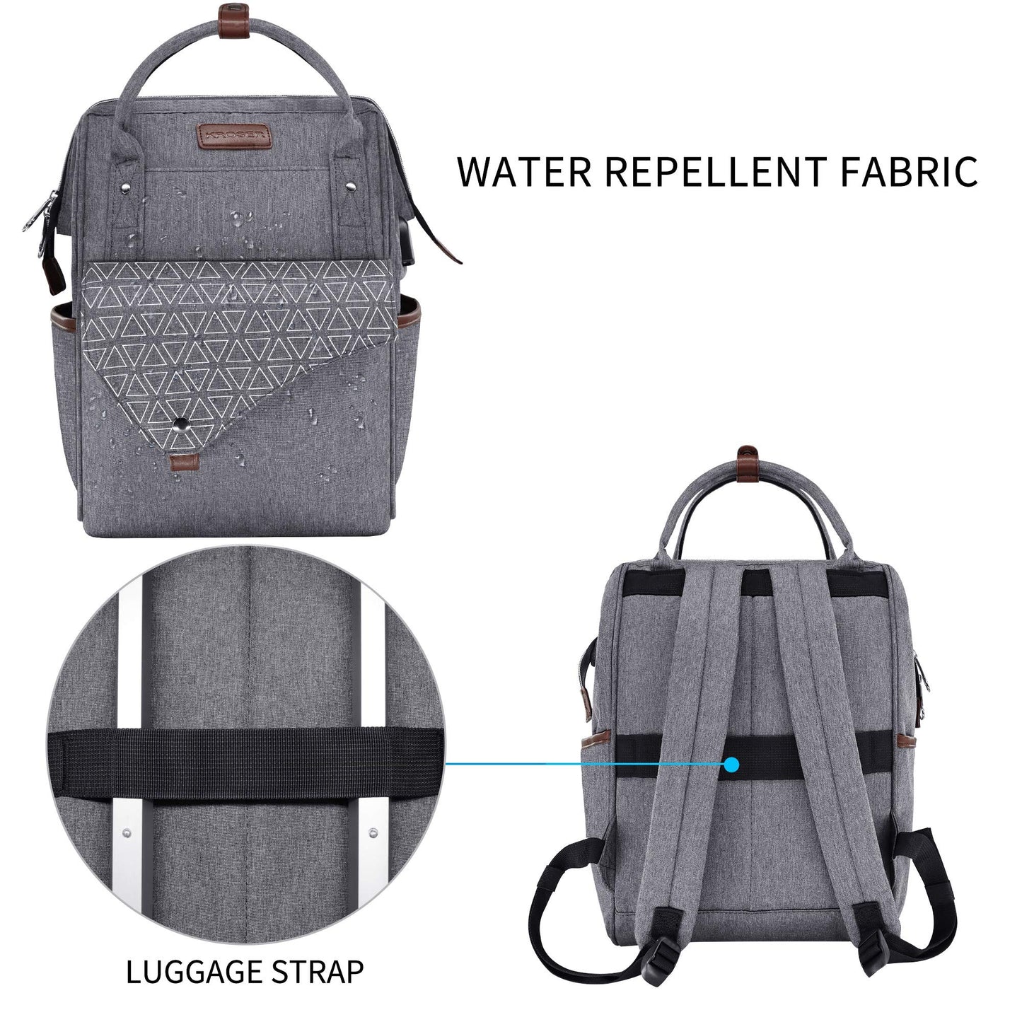 KROSER Laptop Backpack 15.6 Inch Stylish Computer Backpack with USB Charging Port Water-repellent College Daypack Travel Business Work Bag for Women/Men