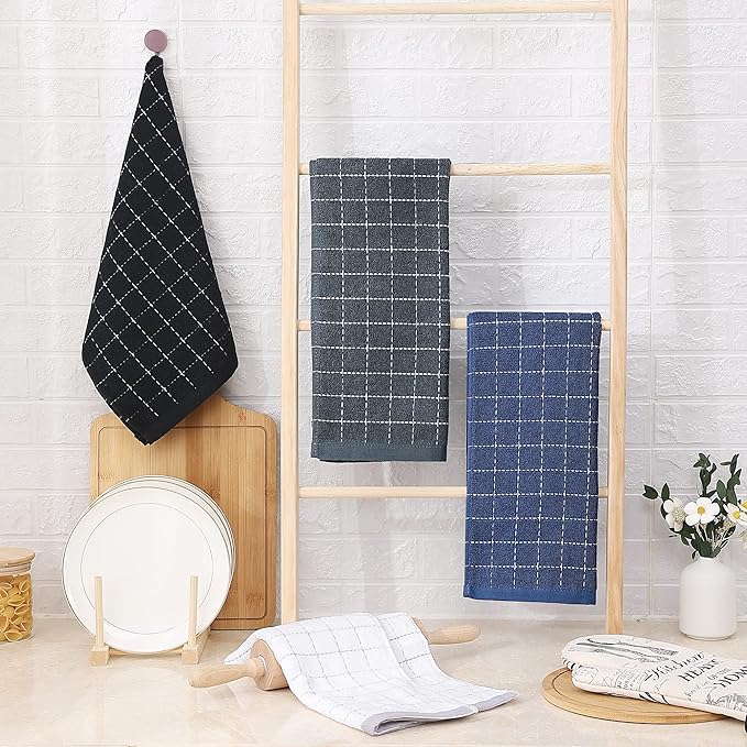 Homaxy 100% Cotton Terry Kitchen Towels, Checkered Designed, Soft and Super