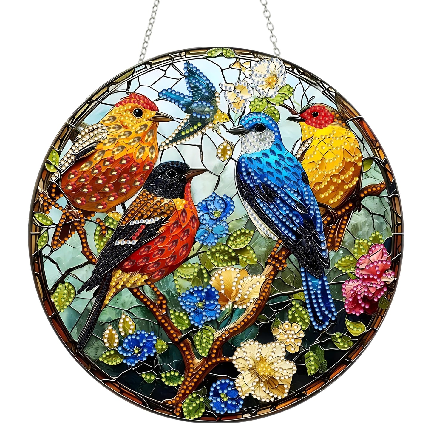 DIY Diamond Art Painting Wreath Kits，Special Shaped Rhinestone Hanging Ornament Diamond Art Window Pendants for Gift Home Garden Wall Hanging Kits,Double Sided (Bird-1)
