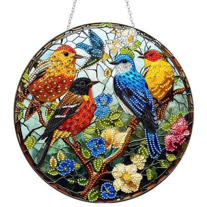 DIY Diamond Art Painting Wreath Kits，Special Shaped Rhinestone Hanging Ornament Diamond Art Window Pendants for Gift Home Garden Wall Hanging Kits,Double Sided (Bird-1)