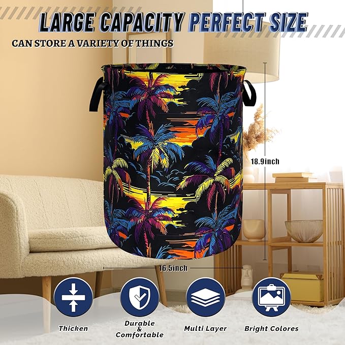 Colorful Palm Tree Laundry Basket Foldable Oxford Cloth Hawaii Laundry Hamper