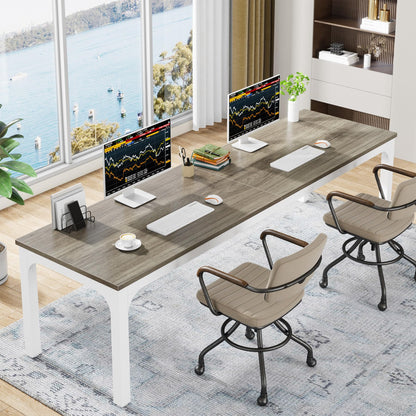 Tribesigns 78.7 Inches Extra Long Computer Desk 2 Person Desk, Double Long Desk, Workstaion for Home Office, Oak+White