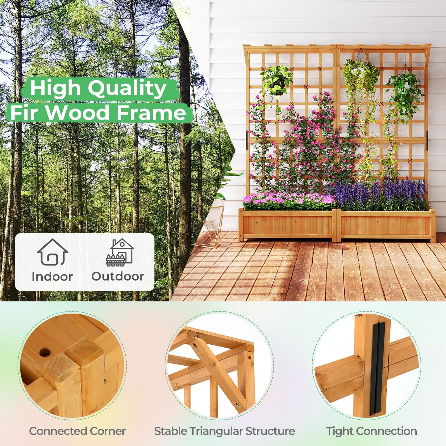 Giantex Large Raised Garden Bed with Trellis & Roof, 72" Wooden Garden Bed, High Trellis for Plant Flower Climbing Pot Hanging, Indoor & Outdoor Planter Box for Yard, Garden, Balcony