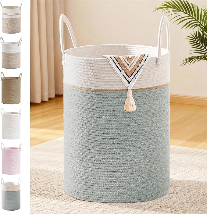 Tall Laundry Basket with Handles, 72L Portable Dirty Clothes Hamper, Boho