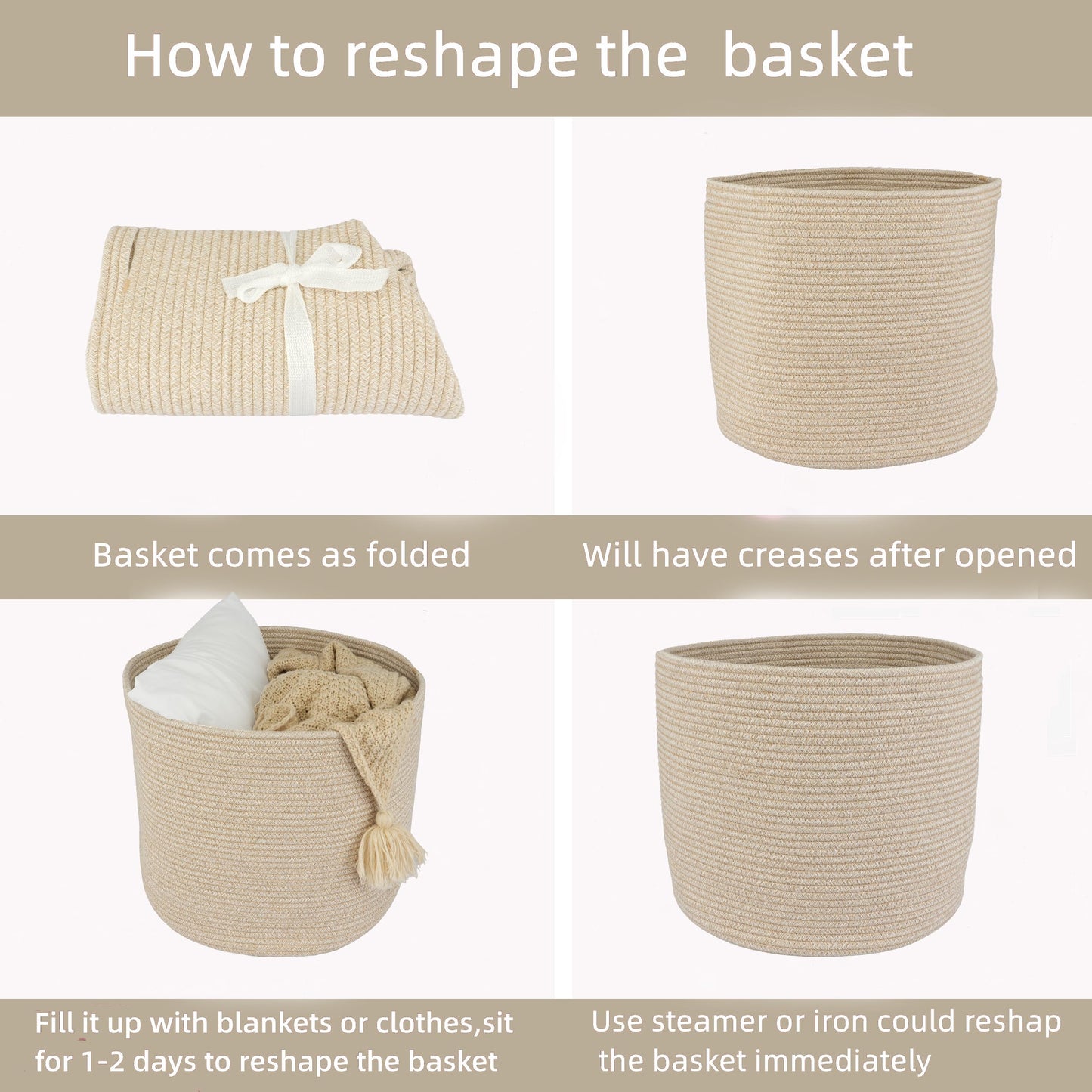 XUANGUO Cotton Rope Basket For Girls Boys Kids 16”X14” Baby Laundry Basket Nursery Bin Round Woven Baskets Organizer For Storage Toys Blankets Shoes Clothes oatmeal