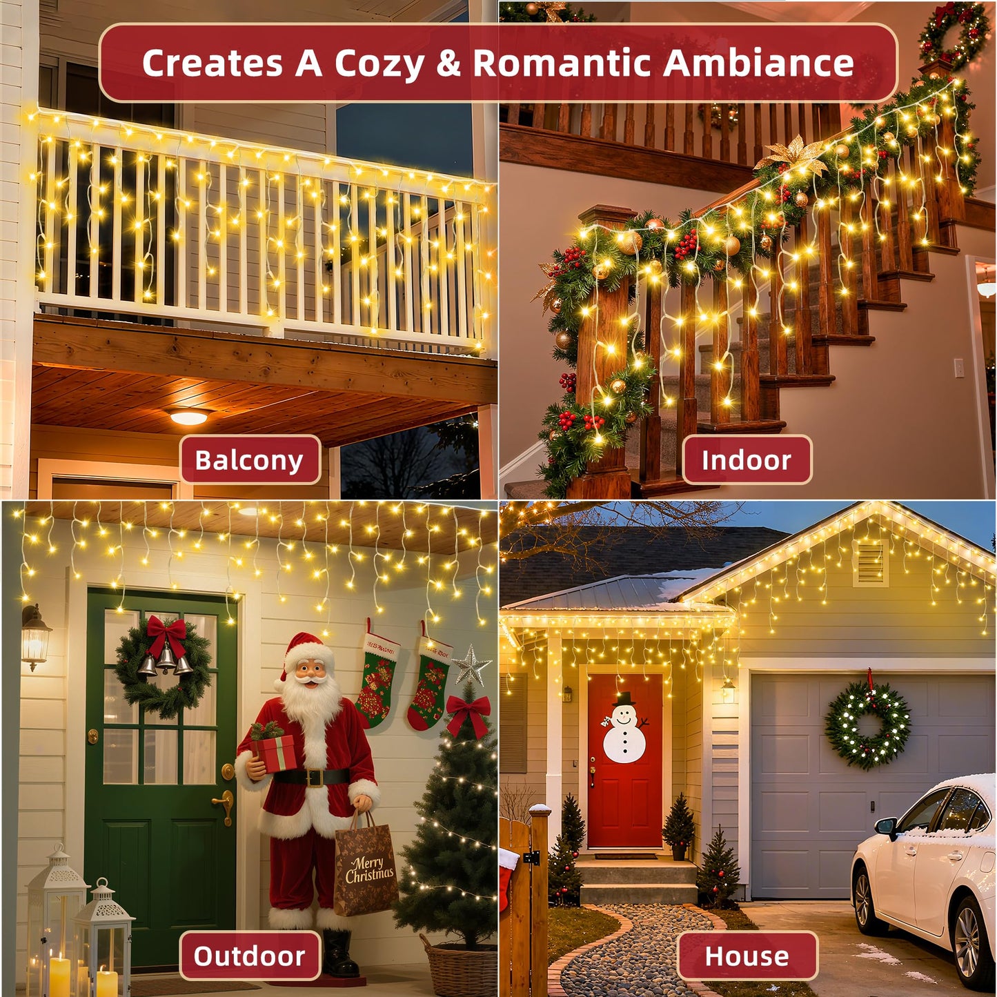 1332 LED 132ft Christmas Lights with 296 Drops, 12 Lighting Modes Warm White Christmas Decoration Twinkling Lights Dimmable, Timer Outdoor Waterproof Fairy Lights for Indoor Garden House Eaves Roof