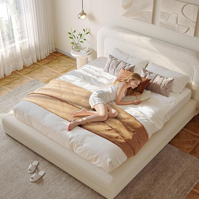 Homkdom Cloud Bed Frame with Headboard, Upholstered Soft Queen Bed Frame with