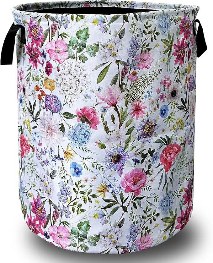 Watercolor Flower Floral Laundry Basket Foldable