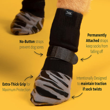 DOK TigerToes Premium Non-Slip Dog Socks for Hardwood Floors - Extra-Thick Grip That Works Even When Twisted - Prevents Licking, Slipping, and Great for Dog Paw Protection - Size Large
