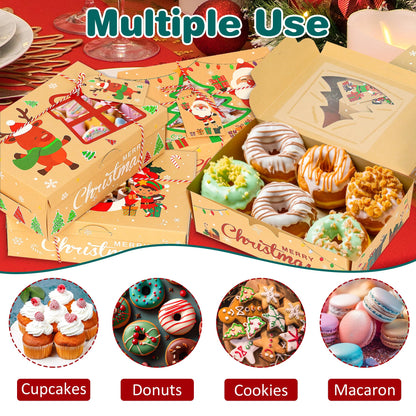 Parma77 12PCS Christmas Cookie Boxes, 8.6" x 5.9" x2.7" Holiday Treat Cookie Tin with Window, Christmas Treat Boxes for Donuts Cupcake Candy Gift Giving