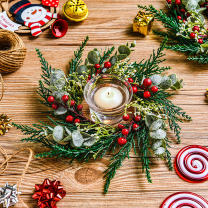 6 Pcs 8" Mini Christmas Wreaths for Kitchen Cabinet Small Christmas Candle Rings Wreaths, Front Door Pillars/Home Table Centerpieces Hanging Garlands, for Windows/Wedding Decor (No Red Ribbon)