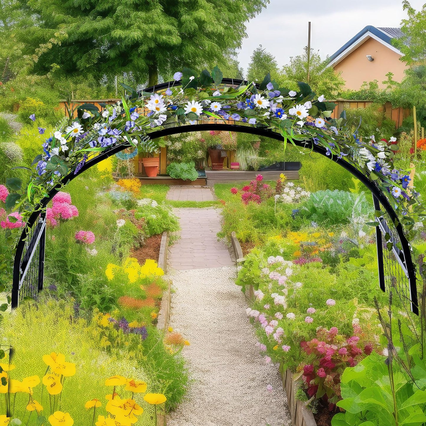 Newtay Arch Trellis for Planter Box Garden Wide Arbor Trellis Metal Arbor for Climbing Plants, Vegetables and Flowers Decorative Outdoor(Black,6 x 2 x 6 ft)