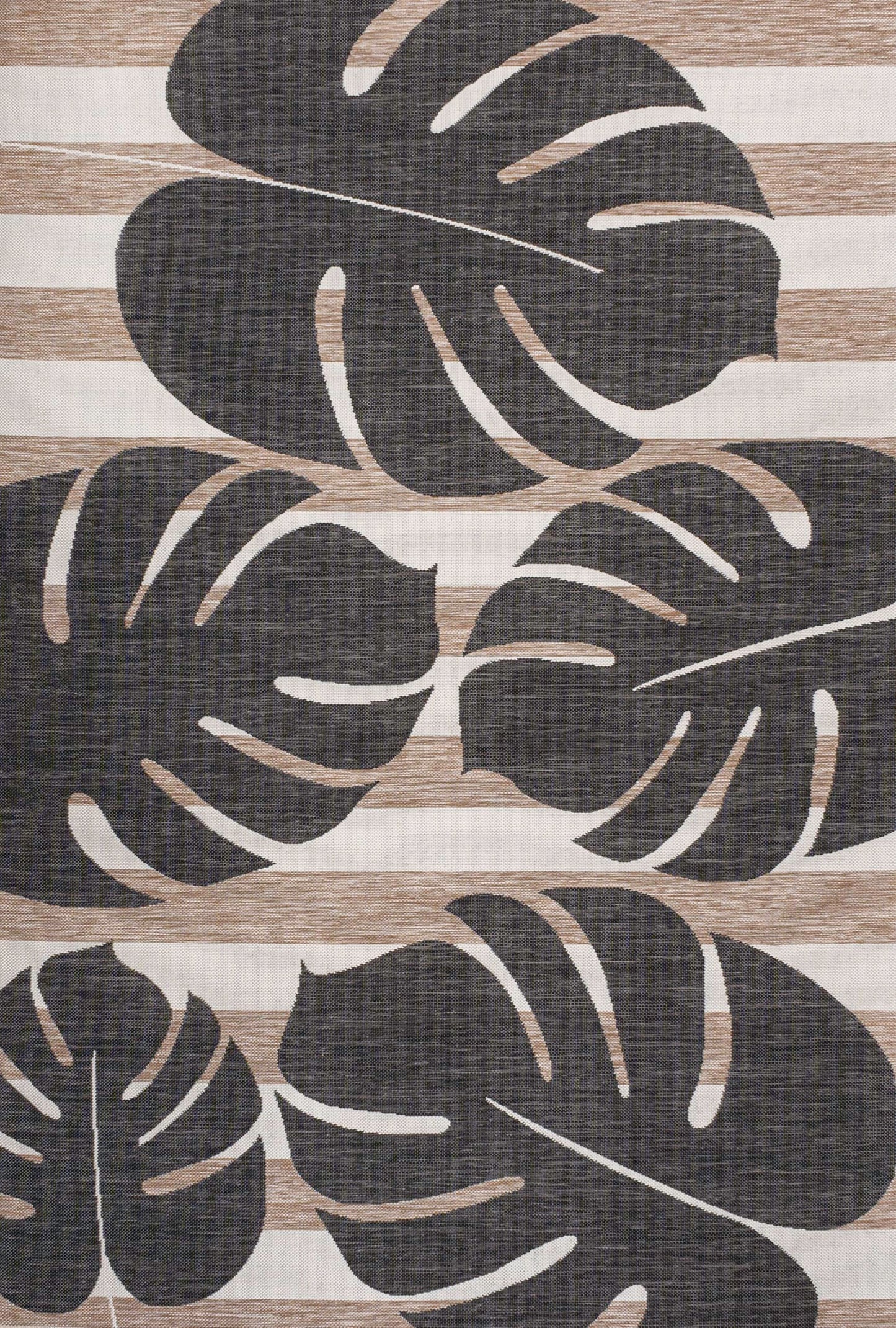 JONATHAN Y Beach Stripe and Monstera Leaf Indoor Outdoor Area Rug 8X10 Black/Beige, Allison Classic for Backyard, Patio, Porch, Easy-Cleaning, High Traffic, Pet-Friendly, Non-Shedding (TSN400A-8)