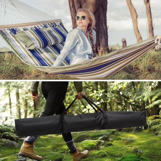 SUNCREAT Double Quilted Hammocks for Outside with 12ft Stand, Heavy Duty Hammock Storage Bag