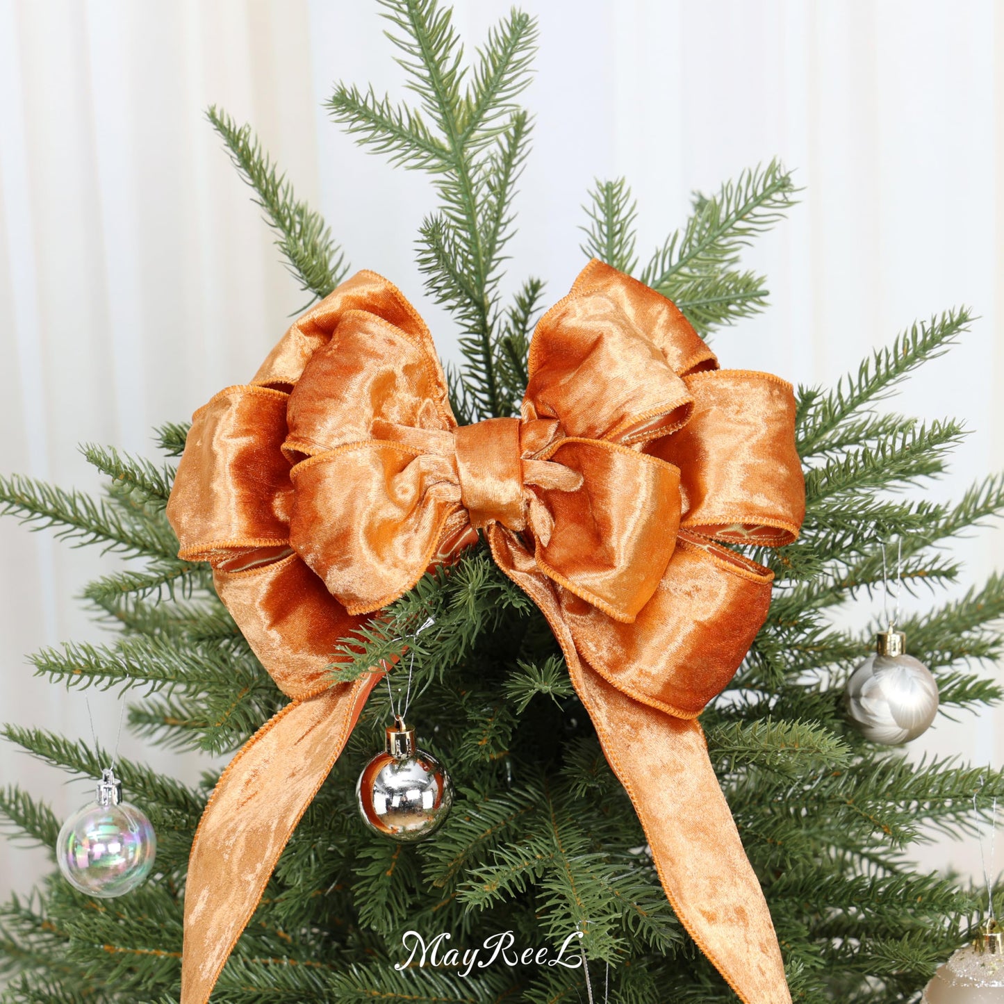 MAYREEL 2.5 Inch Cinnamon Crushed Velvet Ribbon Wired Terracotta Wired Ribbon for Christmas Tree Decorations, Thanksgiving, Fall Autumn Halloween Decor, Gift Wrapping, Wreaths, Topper Bows 10 Yards