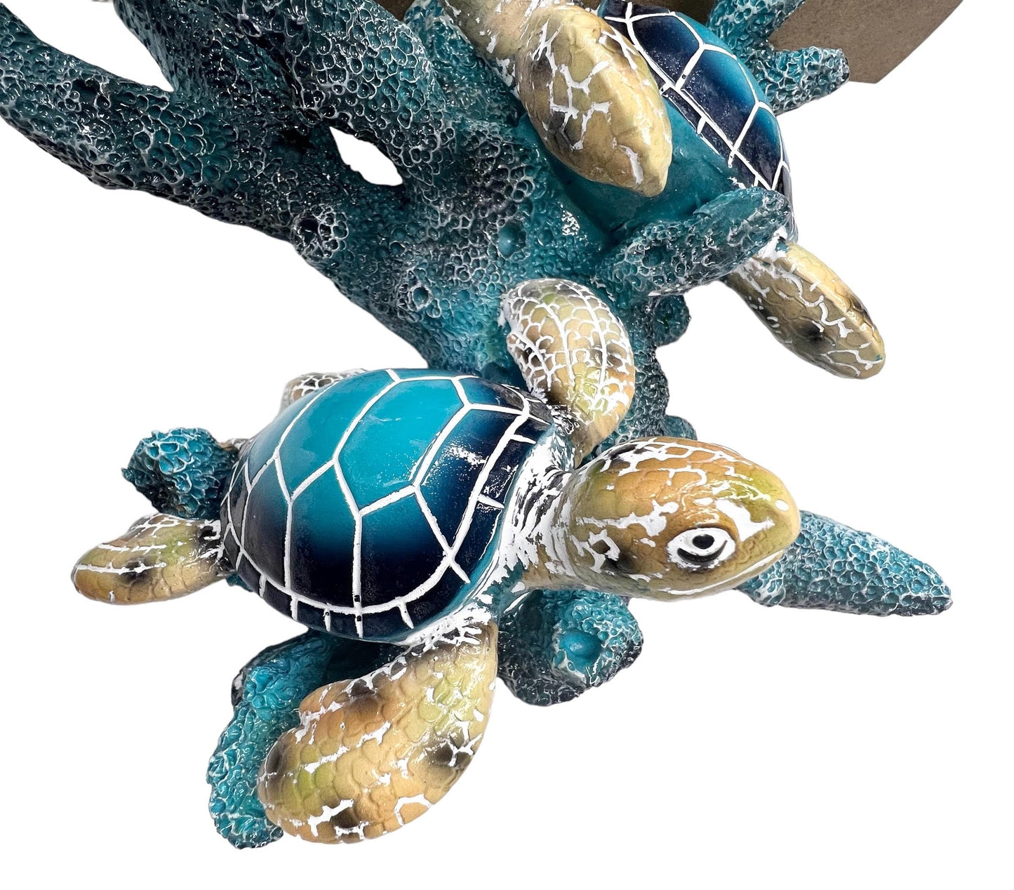 Top Brass Oceanic Charm Decorative Shelf – Blue Coral Reef Base with Two Sea Turtles – Coastal Beach Ocean Décor