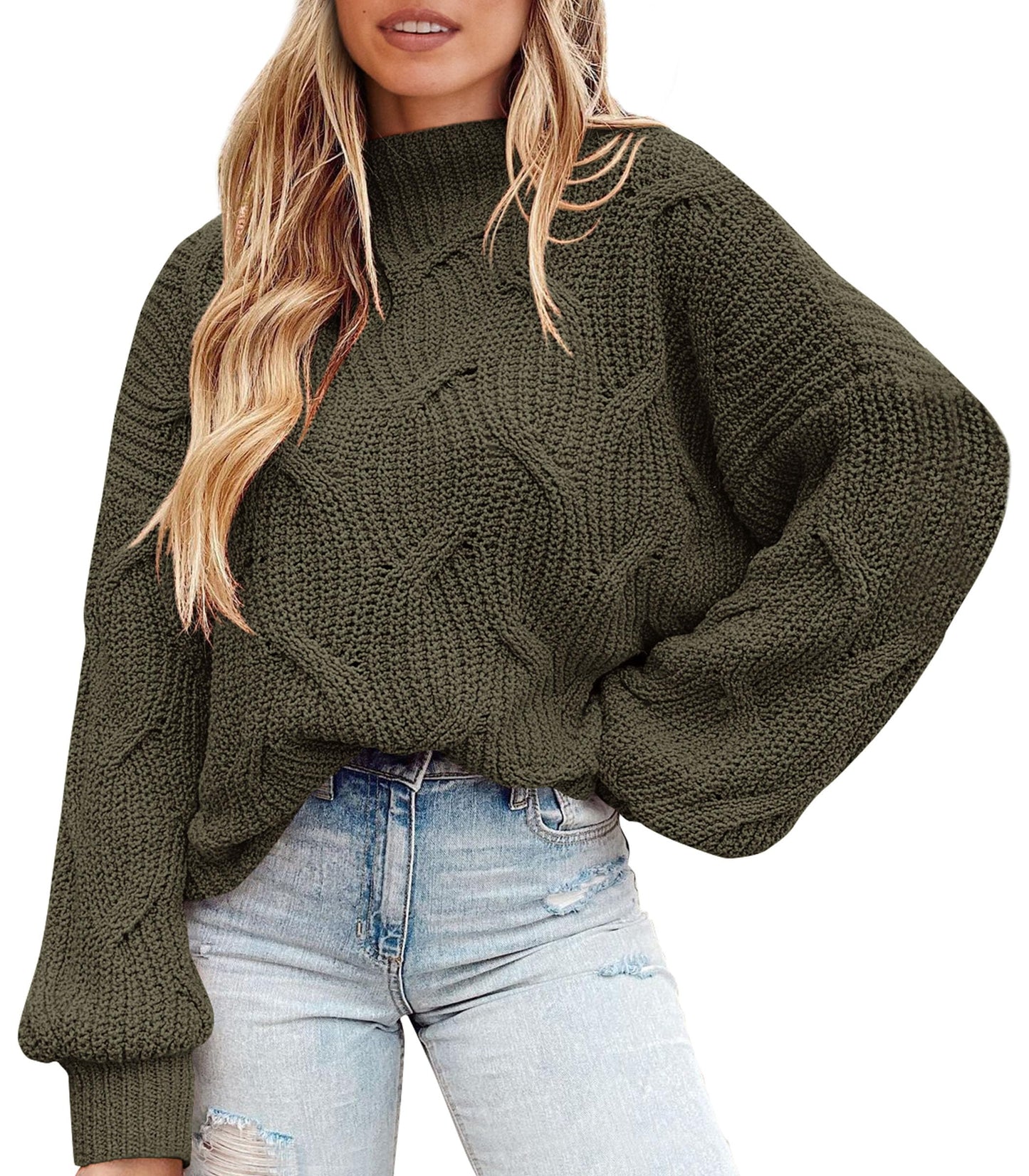 PRETTYGARDEN Women's Fall Oversized Pullover Sweaters Casual Crewneck Long Sleeve Chunky Cable Knit Tops Winter Clothing