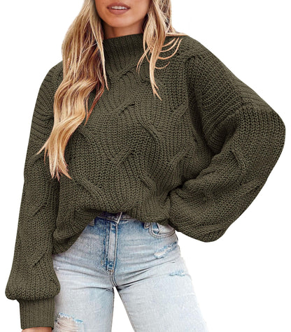 PRETTYGARDEN Women's Fall Oversized Pullover Sweaters Casual Crewneck Long Sleeve Chunky Cable Knit Tops Winter Clothing