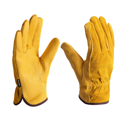FZTEY 2 Pairs Gardening Work Gloves Ladies, Safety Protective Leather Gauntlets for Men & Women Birthday & Christmas Gifts 7(Small, Yellow)