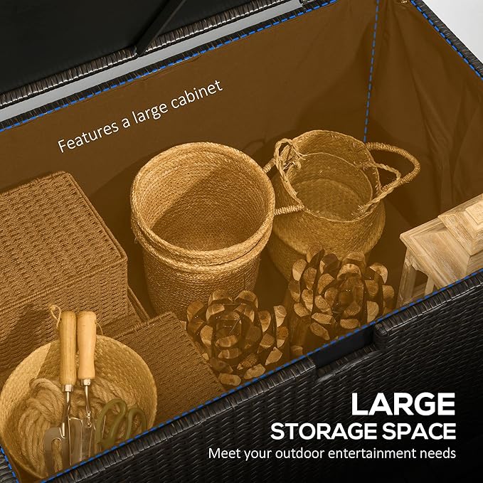 Outsunny 113 Gallon Deck Box, Rattan Outdoor Storage Box, Waterproof Storage