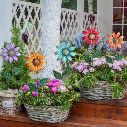 HUTHDAK Metal Flowers for Outside,5 Pack 16.15" Decorative Garden Stakes with Swaying Flowers Head Yard Art,Spring Garden Decor for Lawn, Pathway & Yard