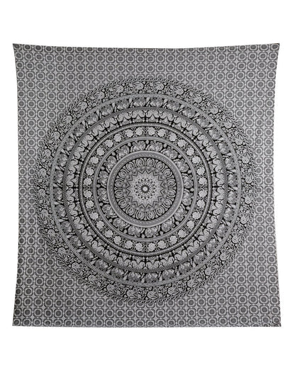 RAJRANG Indian Mandala Large Tapestry Wall Hanging Black And White Elephant Cotton Aesthetic Tapestries For Bedroom Hippie Beach Bohemian Boho Decor Table Cloth Queen 90x84 Inches