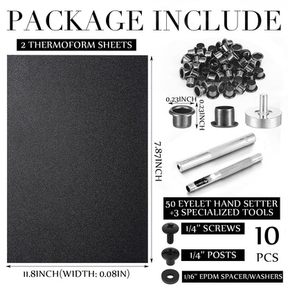 RoundFunny 87 Pcs DIY Holster Kit Include Thermoform Molding Foams Sheet Eyelet Hand Setter Cross Recessed Screw Head Open Slotted Fastener Rubber Washer for Making Knife Sheath(Classic,Black)