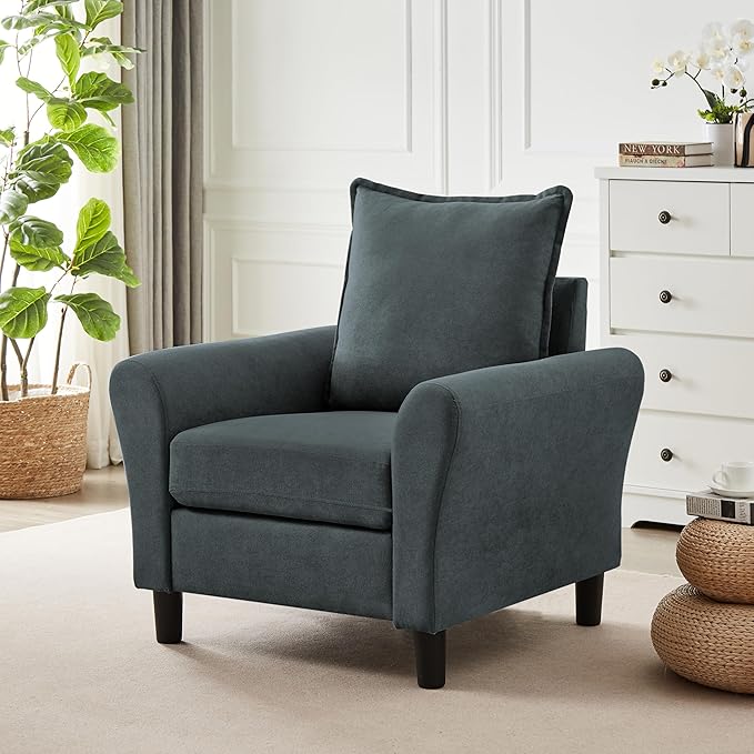 Mid-Century Accent Chair, Modern Linen Fabric Armchair