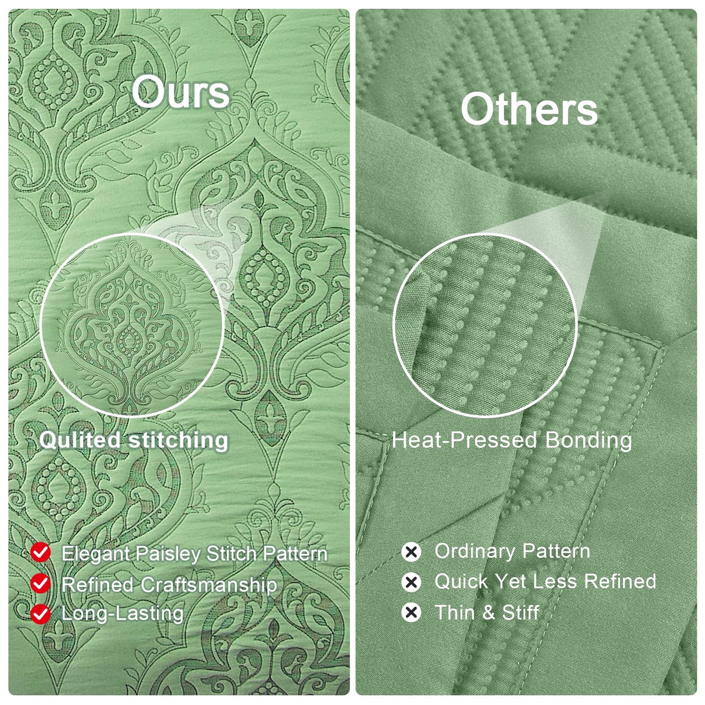 DaisyHuang Oversized Bedspread Coverlet Set Full Size - Lightweight Bedding Cover - Beautiful Stitching - 4 Piece Reversible Bedspread, Olive Green