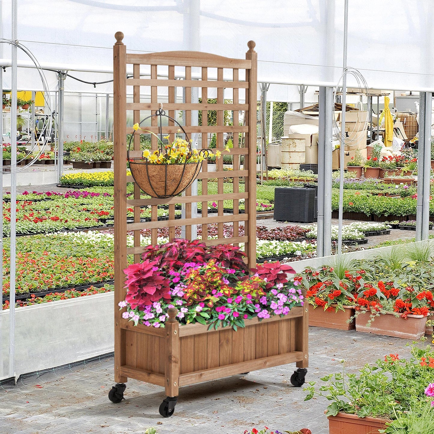 Yaheetech 2pcs 50" H Raised Garden Bed with Trellis & Wheels Standing Vertical Horticulture Planter Box for Vine Climbing Plants, Flowers, Herbs Brown