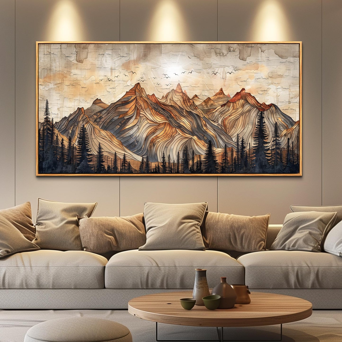 JUDASJART Canvas Wall Art For Bedroom Large Wall Decorations For Living Room Modern Office Wall Decor Abstract Watercolour Painting Mountain Landscape Pictures Artworks Home Decor Wood Framed