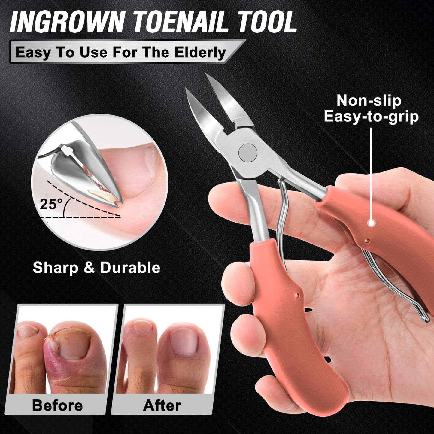 Toenail Clippers for Seniors Thick Toenails, Aucurwen Heavy Duty Toe Nail Clippers Adult Thick Nails Long Handle, Large Toenail Clippers for Thick Nails 7Pcs