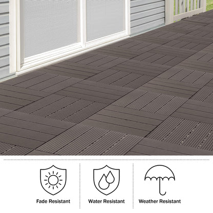 Interlocking Deck Tiles - 30-Pack 11.6-in Wood Plastic Composite All-Weather Outdoor Flooring Balcony Poolside or Patio by Pure Garden (Gray)
