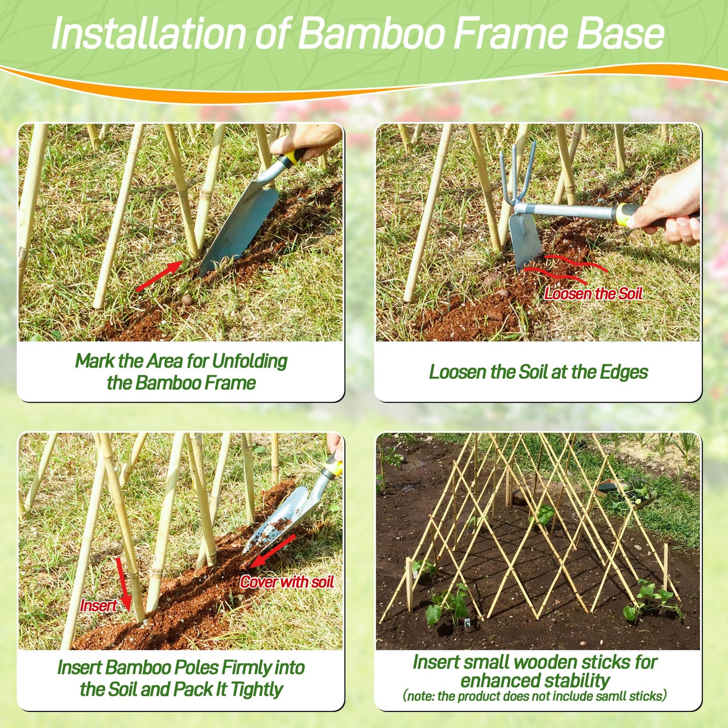 4ft Expandable Bamboo Teepee Trellis for Climbing Plants, Self-Standing Natural Bamboo Trellis for Plant Support, Folding Garden Trellis for Vines Flowers Vegetable Indoor Outdoor