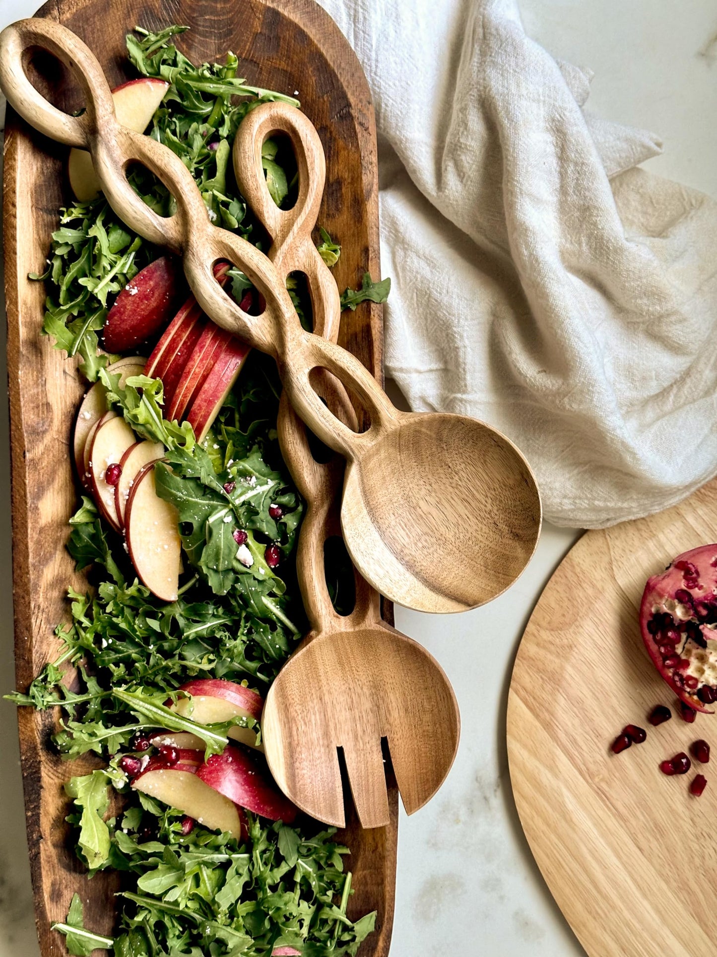 Salt & York 13-Inch Acacia Wood Salad Servers, 2-Piece Handcrafted Wooden Fork & Spoon Set for Tossing Salad, Pasta & Side Dishes, Farmhouse Kitchen, Ideal Wedding, Housewarming & Hostess Gift
