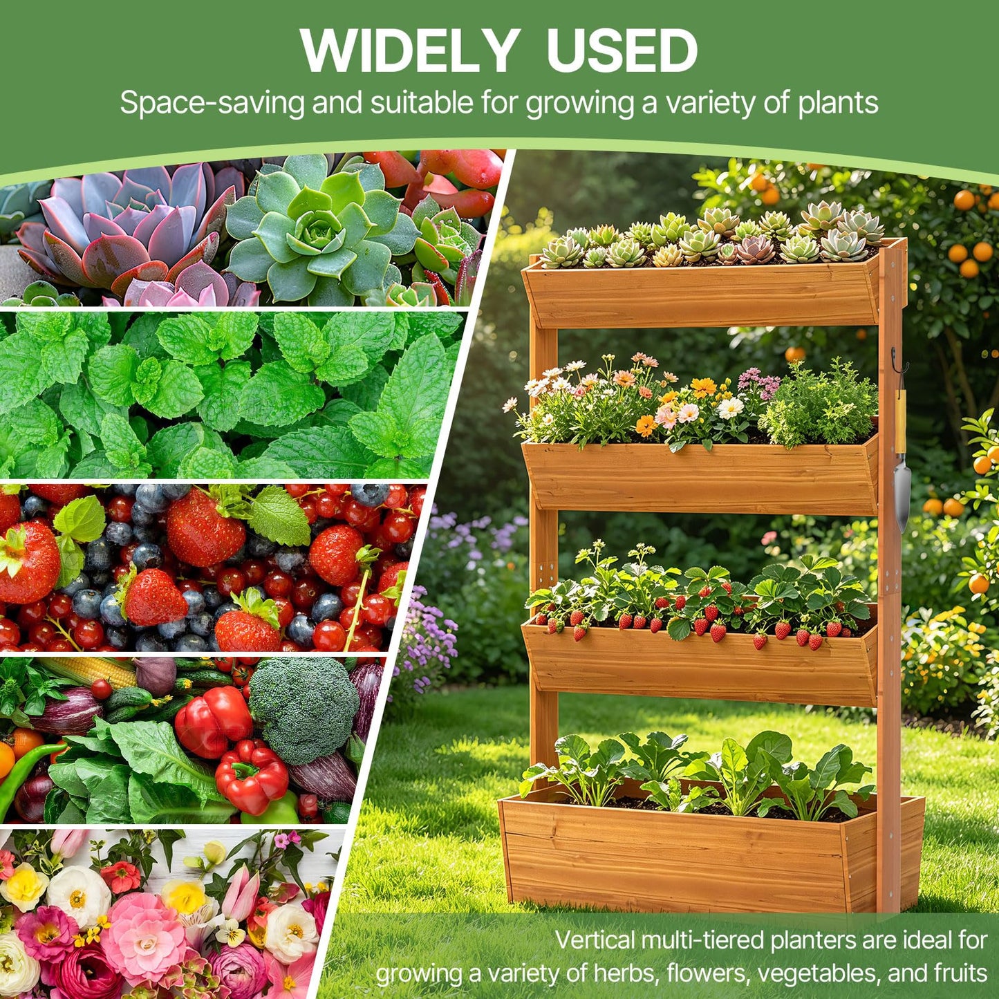 Suteck Raised Garden Bed, Vertical Wooden Raised Garden Bed, 4 Tier Garden Planters Freestanding Plant Stand Flower Rack Wooden Planter Box For Plants Flowers Herbs Vegetables Indoor Outdoor Gardening