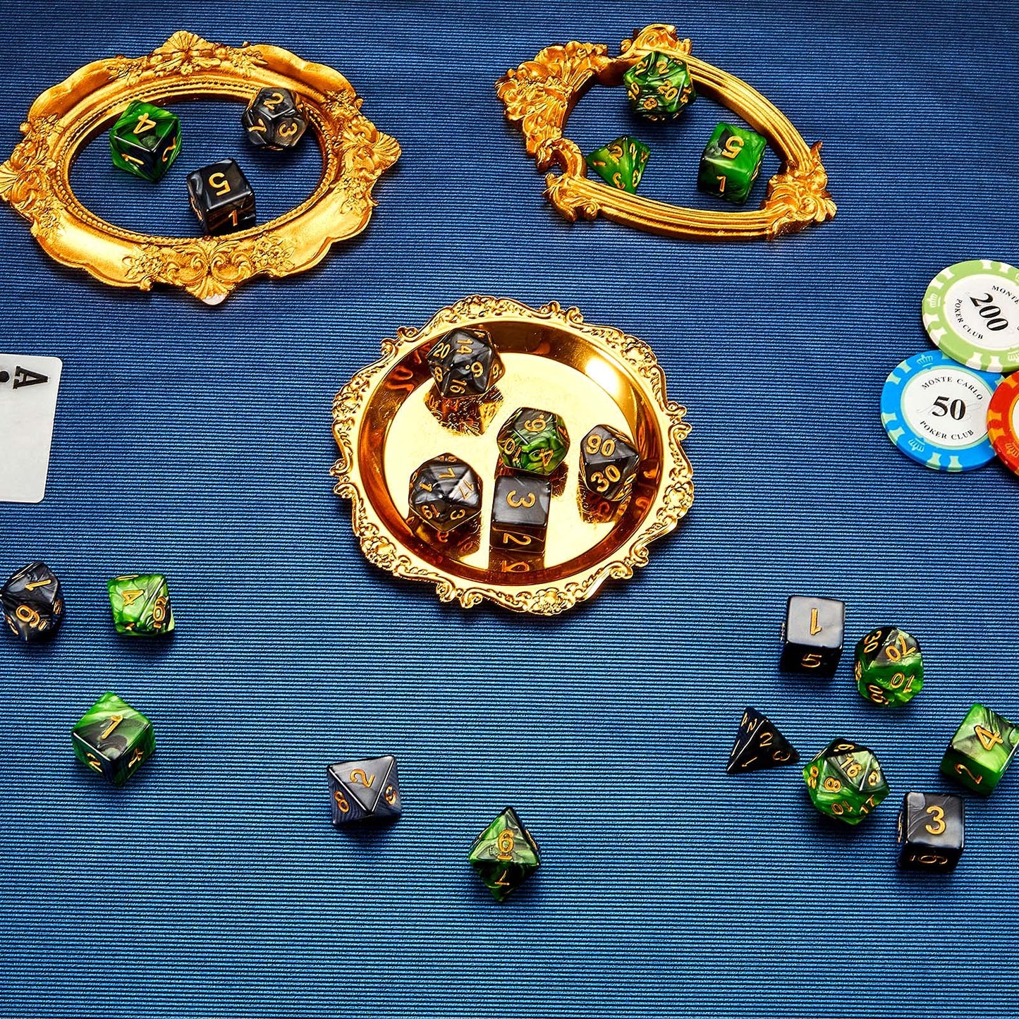 Skylety 2 Set Polyhedral Dice Set - 22 Pieces, Multisided Dice Set Smooth Touch with Drawstring Bag Compatible with RPG MTG Table Game(Green, Black)