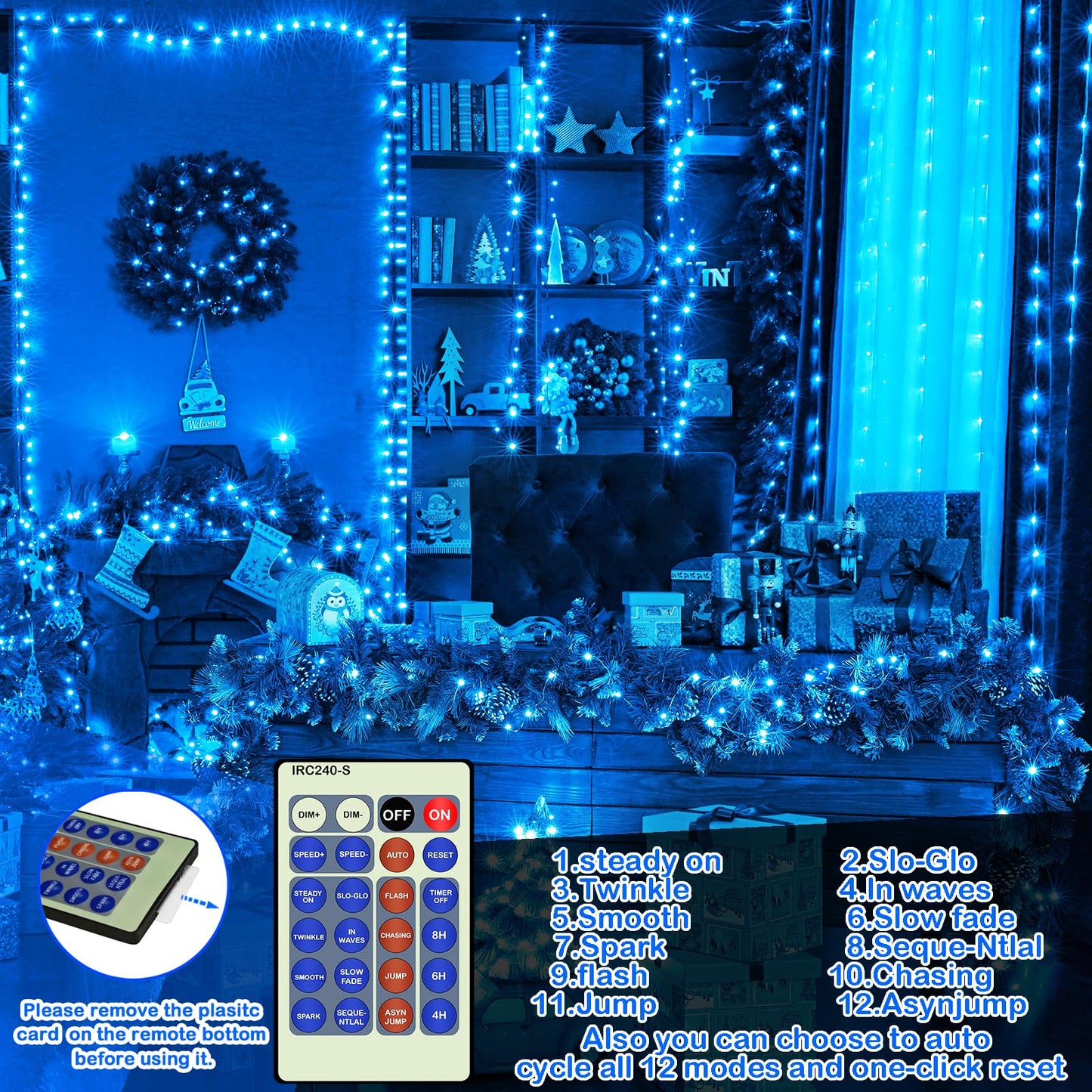 Decute 500LED 164FT Fairy String Lights Halloween Lights Silver Wire with Remote, Firefly Starry Light for DIY Christmas Tree Costume Wedding Party Table Centerpiece Decor Blue