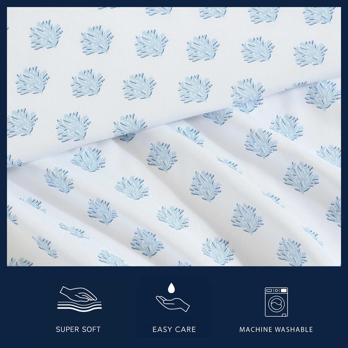 Nautica - Sheet Set, Breathable & Cooling Microfiber Bedding with Matching Pillowcase, Deep Pocket, Fully Elasticized (Coastal Coral Ocean Breeze Blue, Twin)