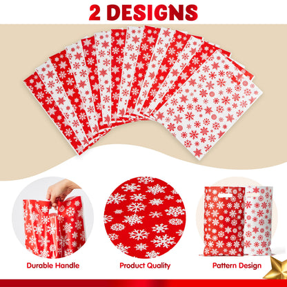 JOYIN 72 PCS Christmas Snowflake Bags for Xmas Holiday Goody Gift, 11" x 16"Christmas Snacks Plastic Shopping Bags with Handles for Present Wrapping, Party Decoration Supplies (Red White)